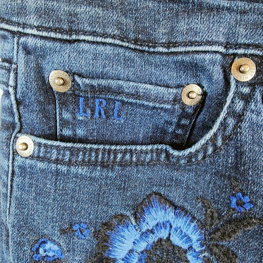 Lauren Ralph Lauren Women's Size 8 Premier Skinny‎ Cropped Embroidered Jeans - Picture 5 of 15